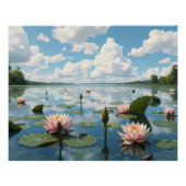 Landschap met roze waterbloesems en bewolkte lucht perfect poster (Voorkant)
