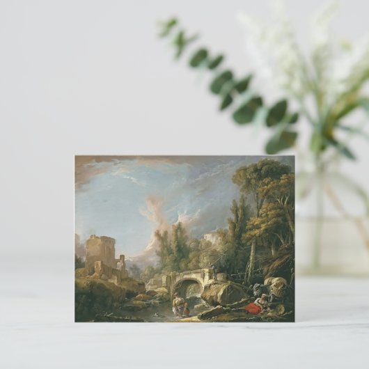 Landschap met Ruin & Bridge van Francois Boucher Briefkaart (Staand voorkant)