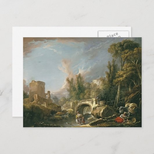 Landschap met Ruin & Bridge van Francois Boucher Briefkaart (Voorkant / Achterkant)