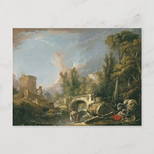 Landschap met Ruin & Bridge van Francois Boucher Briefkaart