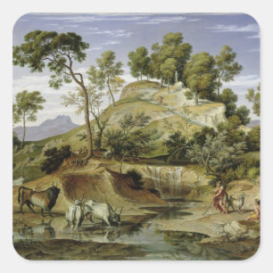Landschap met schaapherders en Koeien Vierkante Sticker