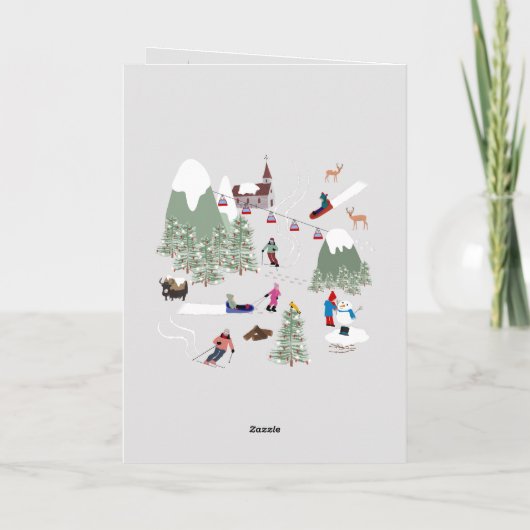 Landschap met skibergen en skipistes voor skisport feestdagen kaart (Achterkant)