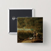 Landschap met sporters vierkante button 5,1 cm (Voorkant /achterkant)