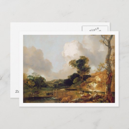 Landschap met Stream en Weir (olie op canvas) Briefkaart (Voorkant / Achterkant)