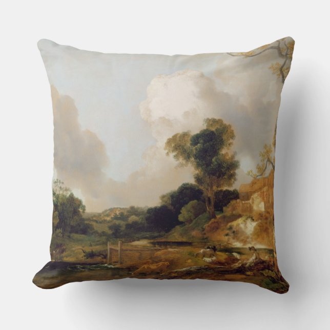 Landschap met Stream en Weir (olie op canvas) Kussen (Voorkant)
