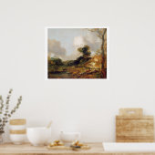 Landschap met Stream en Weir (olie op canvas) Poster (Keuken)