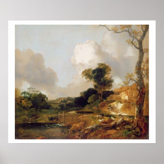 Landschap met Stream en Weir (olie op canvas) Poster (Voorkant)