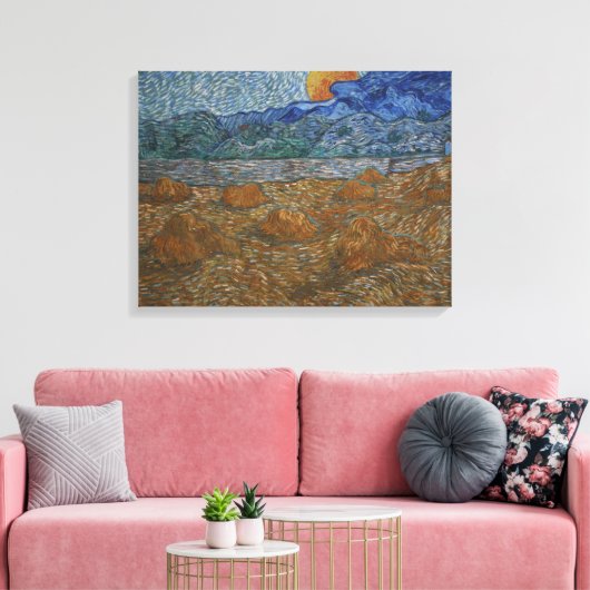 Landschap met tarweblaasjes en rijzende maan canvas afdruk (Insitu (Woonkamer))