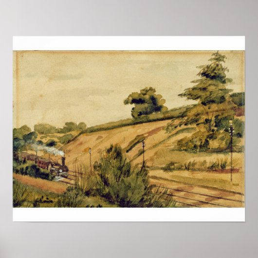Landschap met trein, 1854 (m/c en potlood op papie poster (Voorkant)