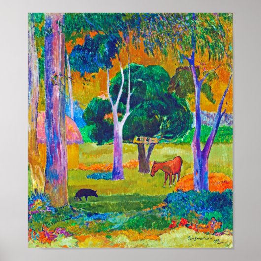 Landschap met varkens en paarden, Gauguin Poster (Voorkant)