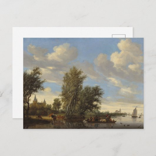 Landschap met veerboot, 1649 (olie op doek) briefkaart (Voorkant / Achterkant)
