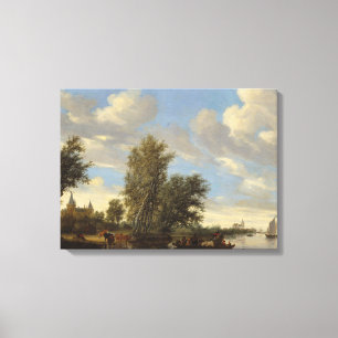Landschap met veerboot, 1649 (olie op doek) canvas afdruk