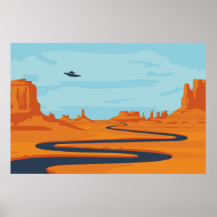 landschap met verlaten dal, bergen, donker w poster