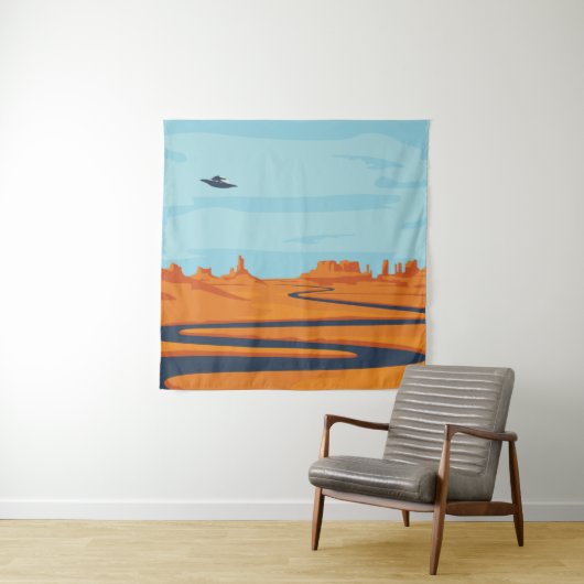 landschap met verlaten dal, bergen, donker w wandkleed (In situ)