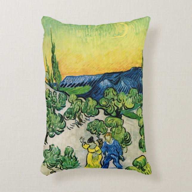 Landschap met wandelend paar van Vincent van Gogh Accent Kussen (Voorkant(Verticaal))