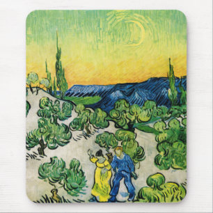 Landschap met wandelend paar van Vincent van Gogh Muismat