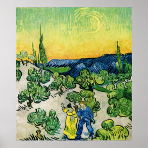 Landschap met wandelend paar van Vincent van Gogh Poster