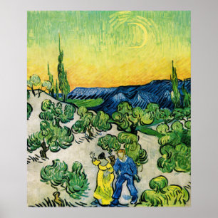 Landschap met wandelend paar van Vincent van Gogh Poster