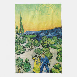 Landschap met wandelend paar van Vincent van Gogh Theedoek