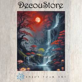 Landschap met waterval decoupage tissuepapier