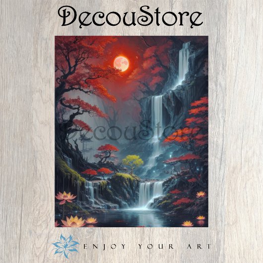 Landschap met waterval decoupage tissuepapier