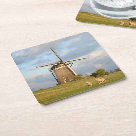 Landschap met windmolen en schapen kartonnen onderzetters (Schuin)