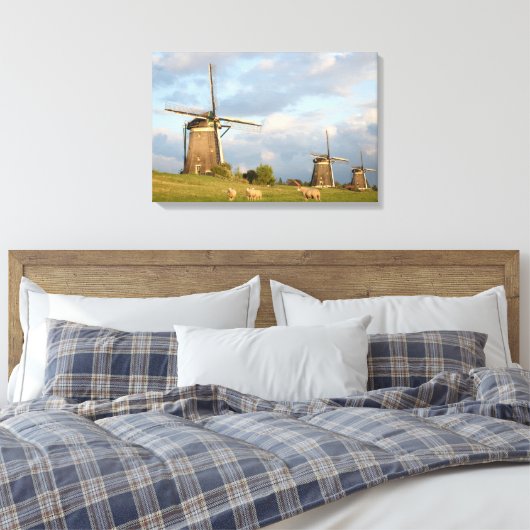 Landschap met windmolens en schapen canvas afdruk (Insitu (Slaapkamer))