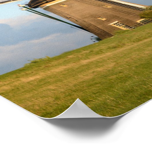 Landschap met windmolens en schapen poster (Hoek)