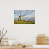 Landschap met windmolens en schapen poster (Keuken)