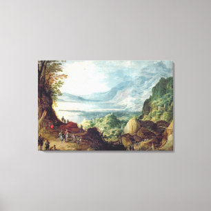 Landschap met Zee en bergen (olie op doek) Canvas Afdruk