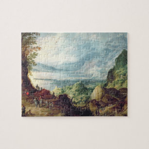 Landschap met Zee en bergen (olie op doek) Legpuzzel