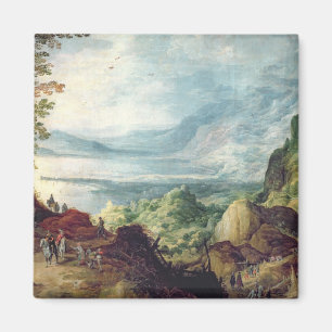 Landschap met Zee en bergen (olie op doek) Magneet