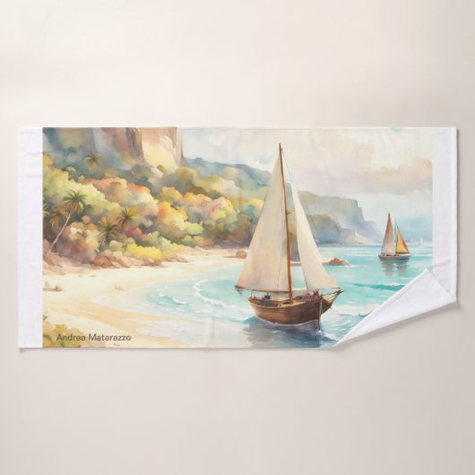 Landschap met zee- en zeilschepen bad handdoek (Badhanddoek)