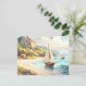 Landschap met zee- en zeilschepen briefkaart (Staand voorkant)