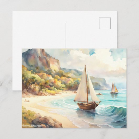 Landschap met zee- en zeilschepen briefkaart (Voorkant / Achterkant)