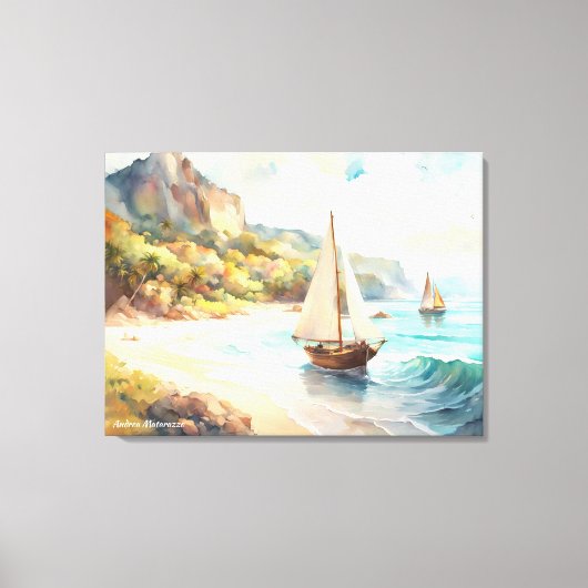 Landschap met zee- en zeilschepen canvas afdruk (Voorkant)