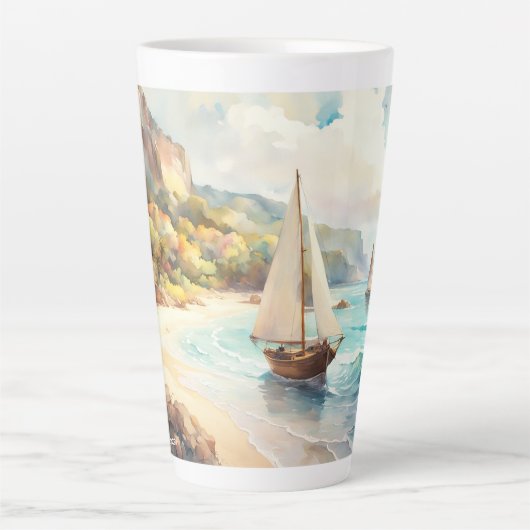 Landschap met zee- en zeilschepen latte mok (Voorkant)