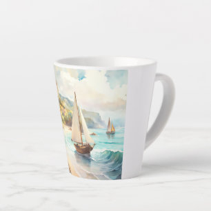 Landschap met zee- en zeilschepen latte mok