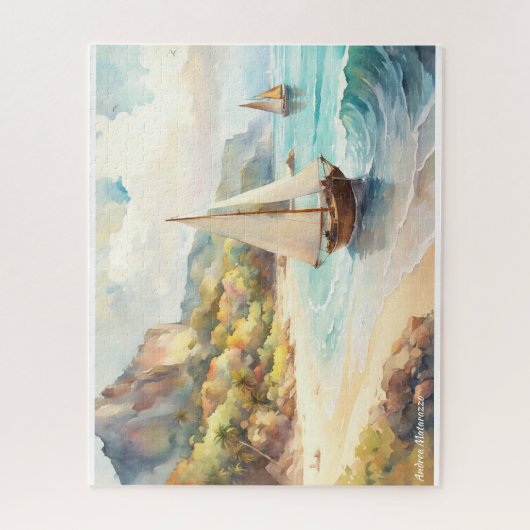 Landschap met zee- en zeilschepen legpuzzel (Verticaal)