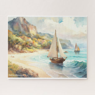 Landschap met zee- en zeilschepen legpuzzel
