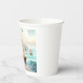 Landschap met zee- en zeilschepen papieren bekers (Links)