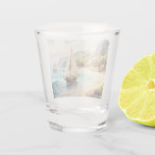 Landschap met zee- en zeilschepen shot glas (Achterkant)