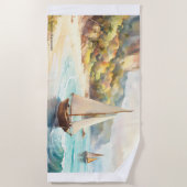 Landschap met zee- en zeilschepen strandlaken (Voorkant)