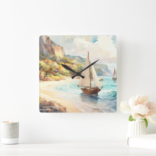 Landschap met zee- en zeilschepen vierkante klok (Huis)