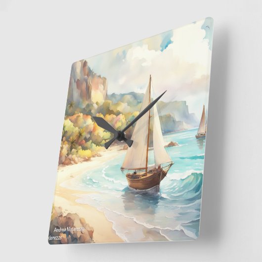 Landschap met zee- en zeilschepen vierkante klok (Hoek)