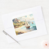 Landschap met zee- en zeilschepen vierkante sticker (Envelop)