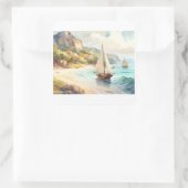 Landschap met zee- en zeilschepen vierkante sticker (Tas)