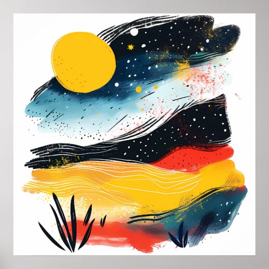 Landschap met zon en Ni Poster (Voorkant)