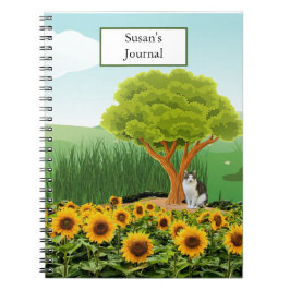 Landschap met zonnebloemen / Voeg uw naam toe Jour Notitieboek