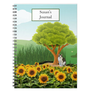 Landschap met zonnebloemen / Voeg uw naam toe Jour Notitieboek